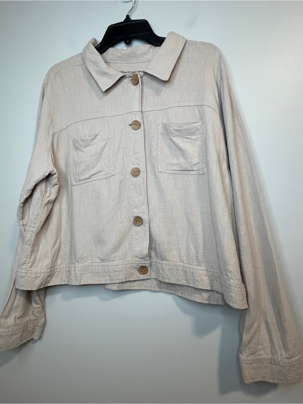 Naturals d&co Light Cream Button-Front Long Sleeve LINEN Shirt Jacket
